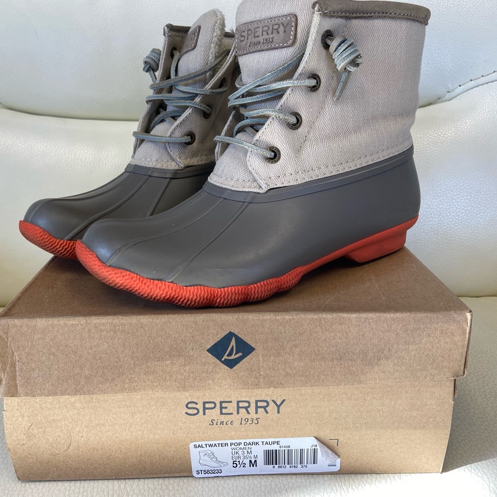 Sperry Saltwater Pop Dark Taupe Rain Boots